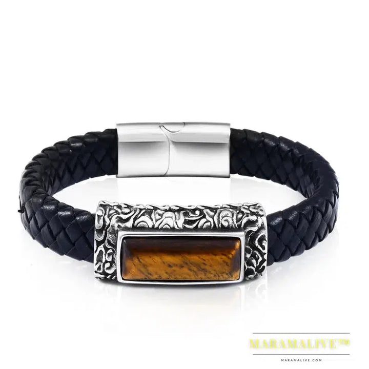 stainless steel Leather Bracelet Bangle For Man Punk Hip-pop Jewelry High Quality boy`s Gift