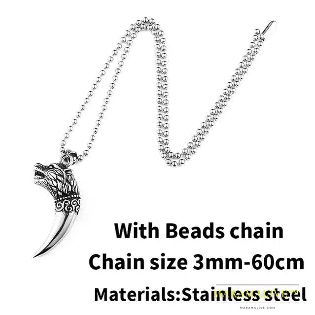 stainless steel Scandinavian amulet Norse Viking dragon men Pendant Necklace Classic animal wolf teeth Fashion jewelry