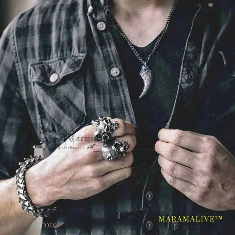 stainless steel Scandinavian amulet Norse Viking dragon men Pendant Necklace Classic animal wolf teeth Fashion jewelry