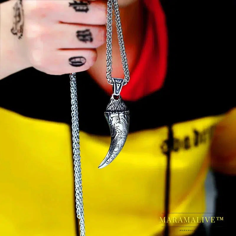 stainless steel Scandinavian amulet Norse Viking dragon men Pendant Necklace Classic animal wolf teeth Fashion jewelry