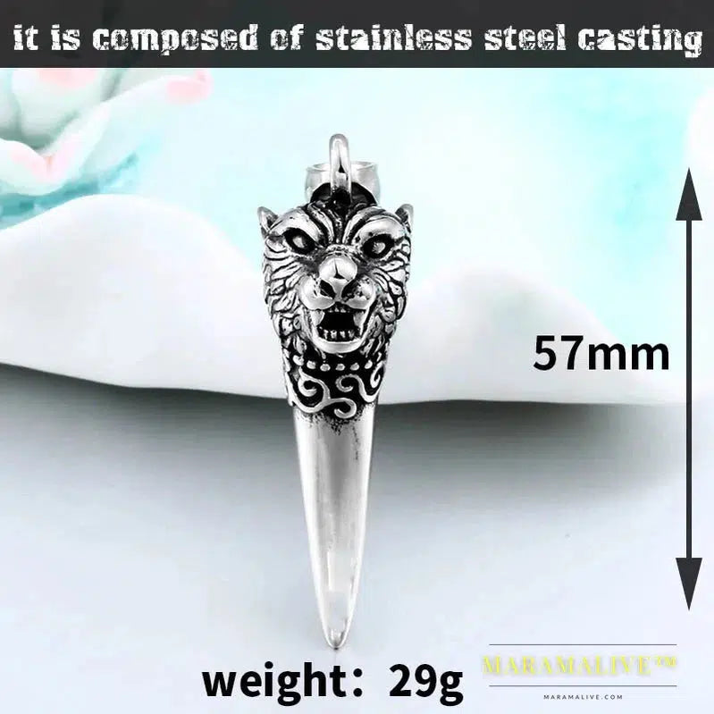 stainless steel Scandinavian amulet Norse Viking dragon men Pendant Necklace Classic animal wolf teeth Fashion jewelry