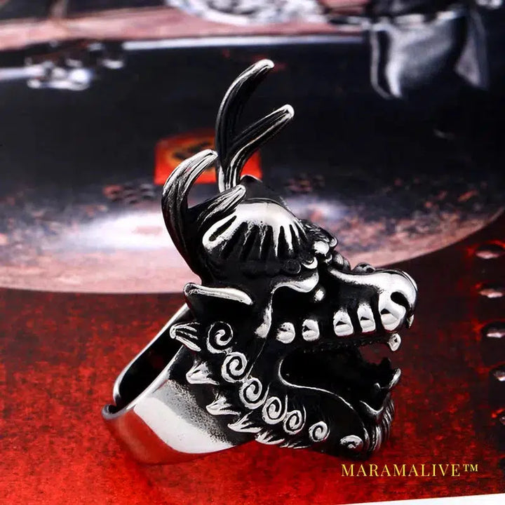 stainless steel Unique design Oriental Dragon Head men's ring punk biker faucet high quality jewelry