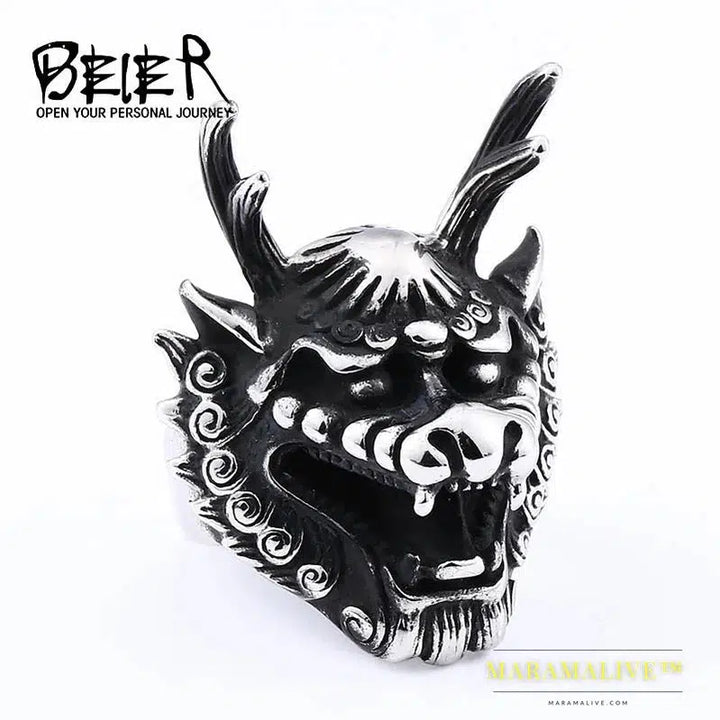 stainless steel Unique design Oriental Dragon Head men's ring punk biker faucet high quality jewelry