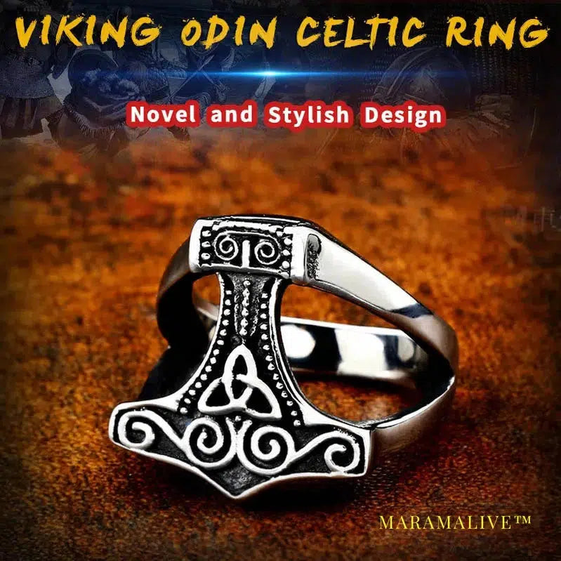 stainless steel character geometry Thor's hammer Mjolnir Viking ring for man`s gift Punk rock Jewelry