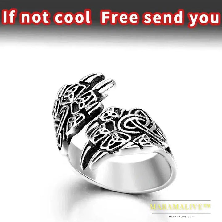 stainless steel character geometry Viking raven head ring for man`s gift Punk rock Jewelry