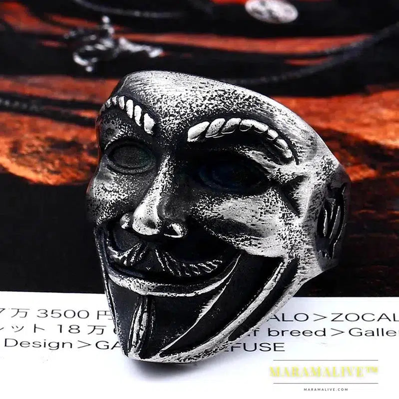 stainless steel ring new V for vendetta V man ring biker skull fashion jewelry